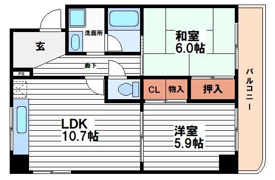 グレイシァス上町台(2LDK/2階)の間取り写真