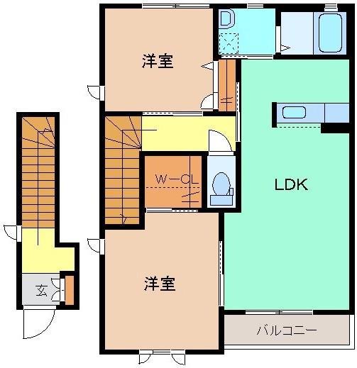 アンソレイユ A棟(2LDK/2階)の間取り写真