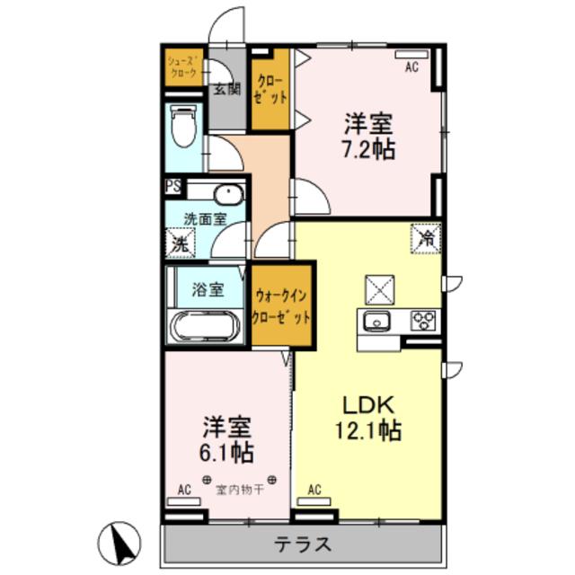 エスフロイデ(2LDK/1階)の間取り写真