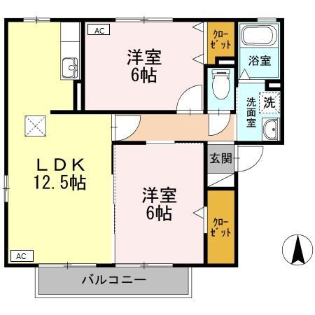 プレミールII(2LDK/1階)の間取り写真