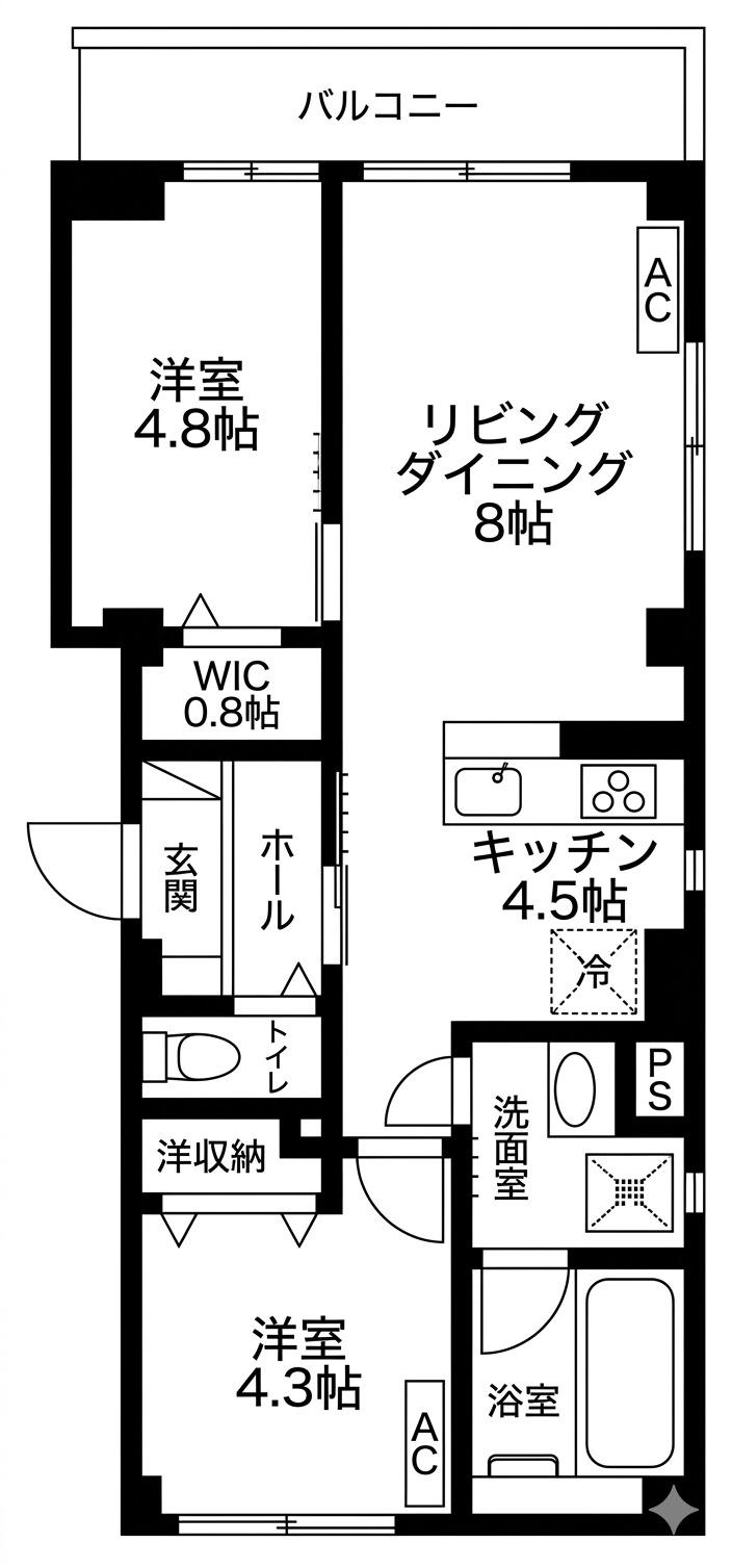 白金K-FLATII(2LDK/4階)の間取り写真