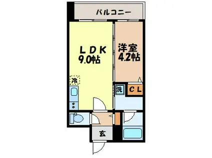 BONNE FAMILLE城山(1LDK/2階)の間取り写真