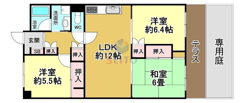 南桜塚パークマンション(3LDK/1階)の間取り写真
