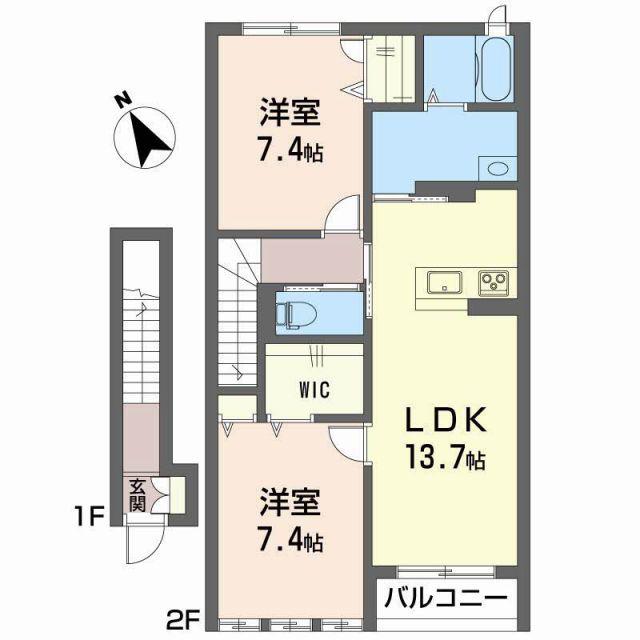 ラルゴヴェローチェ元町(2LDK/2階)の間取り写真