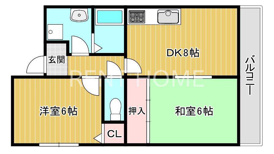 ソレアード高安(2DK/2階)の間取り写真