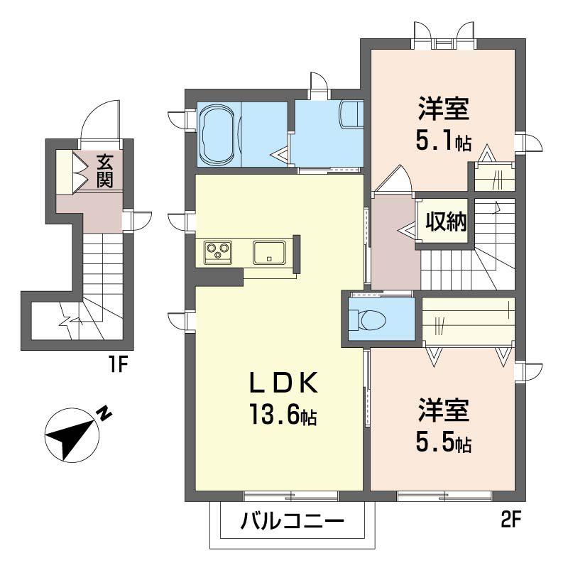 メゾンシャルマン(2LDK/2階)の間取り写真