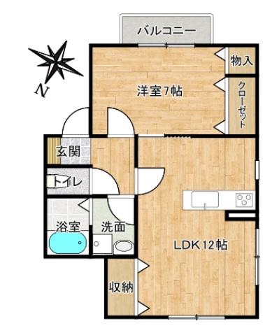 カーデアリューナ(1LDK/1階)の間取り写真