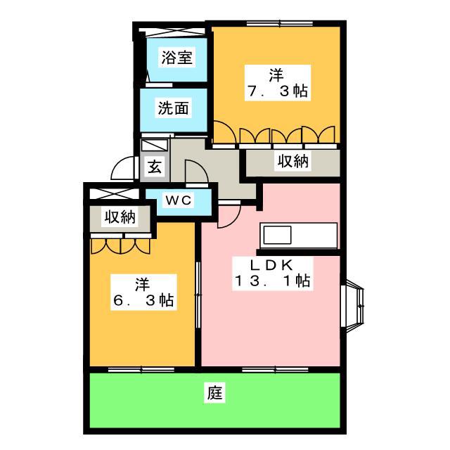 ヒルクレストII(2LDK/1階)の間取り写真