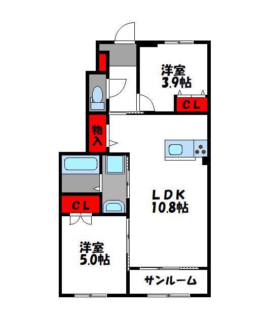 グランディール青葉(2LDK/1階)の間取り写真