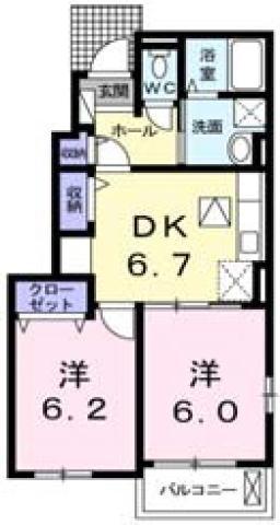 フィールドビーチ羽ノ浦 I(2DK/1階)の間取り写真