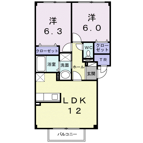 アスピアI(2LDK/1階)の間取り写真