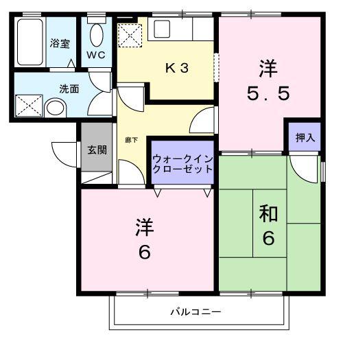 フレマリール塩澤A(3K/2階)の間取り写真