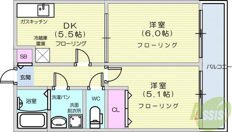 アムール デメテル(2DK/1階)の間取り写真