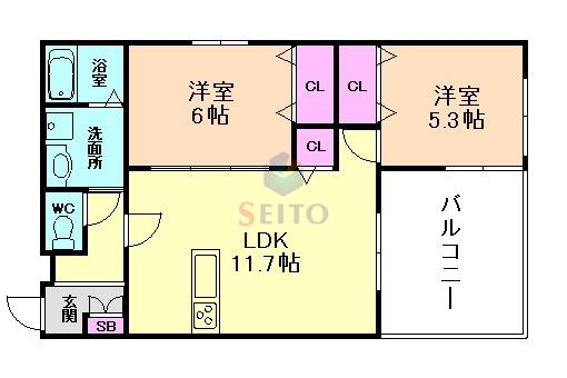 GRAND STEADY 服部本町(2LDK/2階)の間取り写真