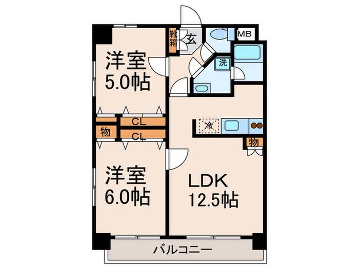 クリエート博多駅前(2LDK/12階)の間取り写真