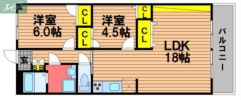 エバーグリーン東古松(2LDK/10階)の間取り写真