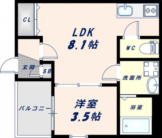 BADGE NAGASE(1LDK/1階)の間取り写真
