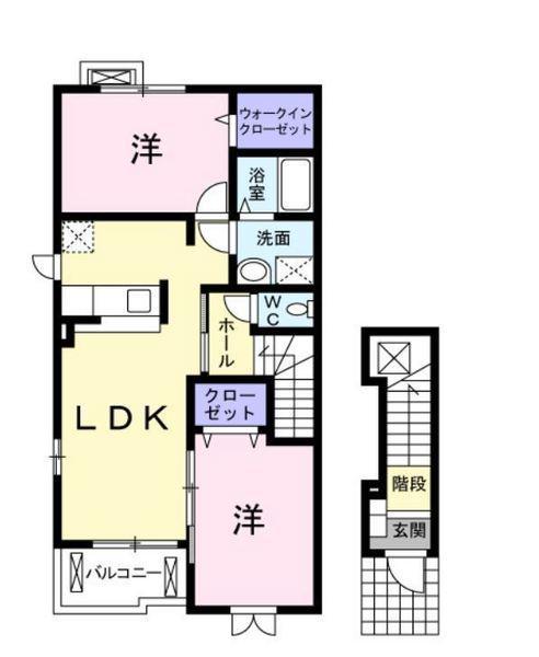 ディリジェントⅡA棟(2LDK/2階)の間取り写真
