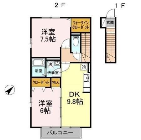 グリーンコート(2DK/2階)の間取り写真