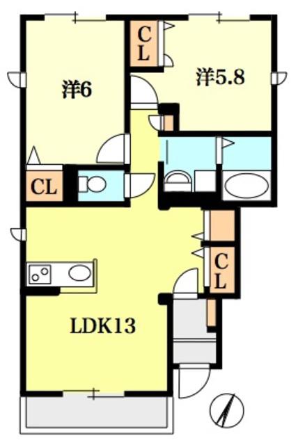 ハイム ハイノキ(2LDK/1階)の間取り写真