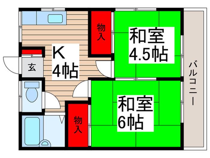 コーポ木村(2K/1階)の間取り写真