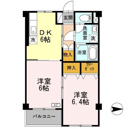 ベラみなみ野D棟(2DK/1階)の間取り写真