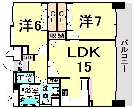 リーガル神戸下山手(2LDK/8階)の間取り写真