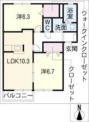 ウィステリアV N棟(2LDK/2階)の間取り写真
