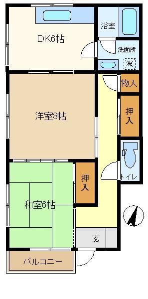 コーポエルベール(2DK/1階)の間取り写真