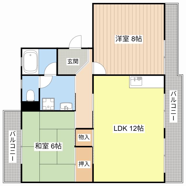 栗東ハイツB棟(2LDK/3階)の間取り写真