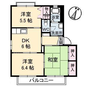 ノーブルハイツA棟(3DK/2階)の間取り写真