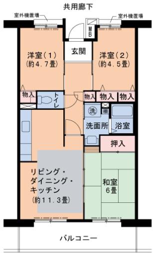 グリーンヒルズ御影9号棟(3LDK/1階)の間取り写真