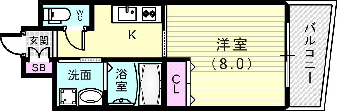 CITYSPIRE神戸元町(1K/9階)の間取り写真
