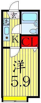 オーネスト六町I(1K/2階)の間取り写真