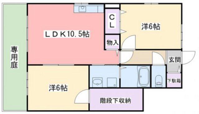 リバー・イースト・飯倉B(2LDK/1階)の間取り写真