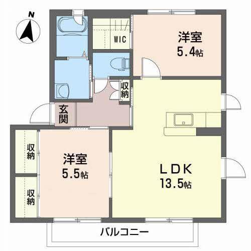 ラポールみやこA(2LDK/2階)の間取り写真