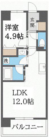 プラウディア今里(1LDK/6階)の間取り写真