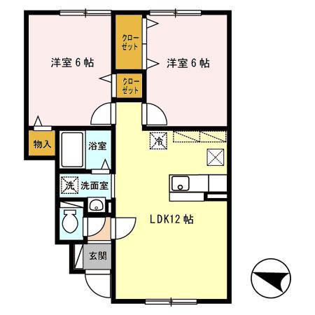 グランモア石江(2LDK/1階)の間取り写真
