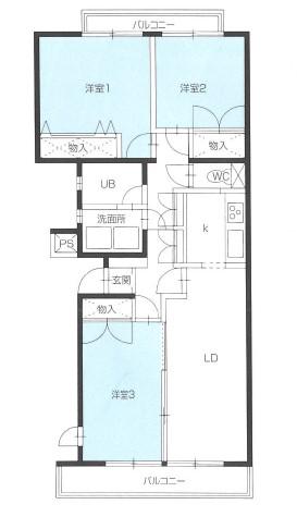 牛久ロイヤルレジデンスC IV型(3LDK/3階)の間取り写真