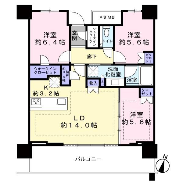 URAWA THE TOWER(3LDK/25階)の間取り写真