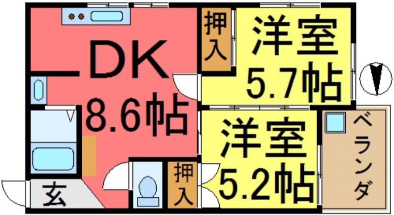 Kコート(2DK/3階)の間取り写真