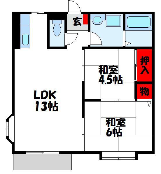 エルディム宗像(2LDK/1階)の間取り写真