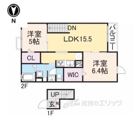 レジデンス斑鳩(2LDK/4階)の間取り写真