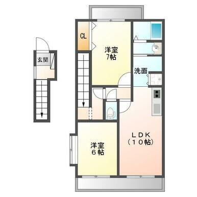 クローバーハウス(2LDK/2階)の間取り写真
