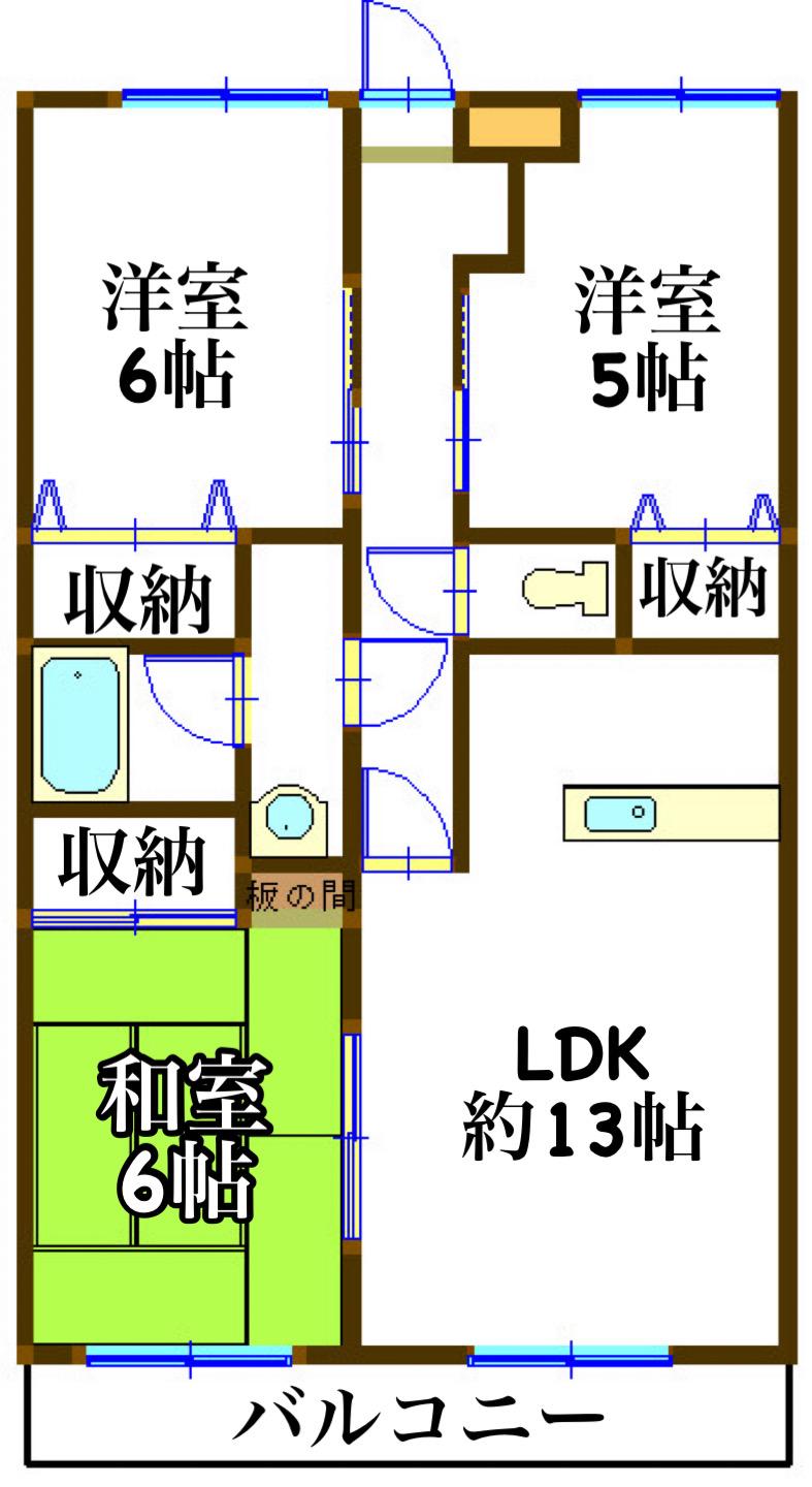 シンワマンション(3LDK/5階)の間取り写真