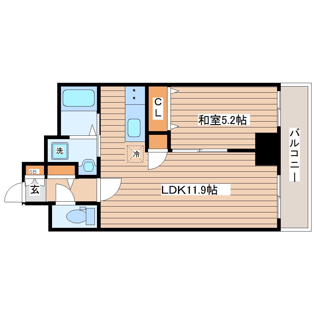 リーフ宮城野(1LDK/3階)の間取り写真
