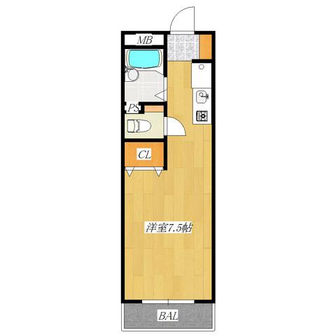 ハイネス14(1K/2階)の間取り写真