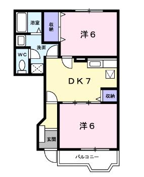 イーストヒルズ湘南(2DK/1階)の間取り写真