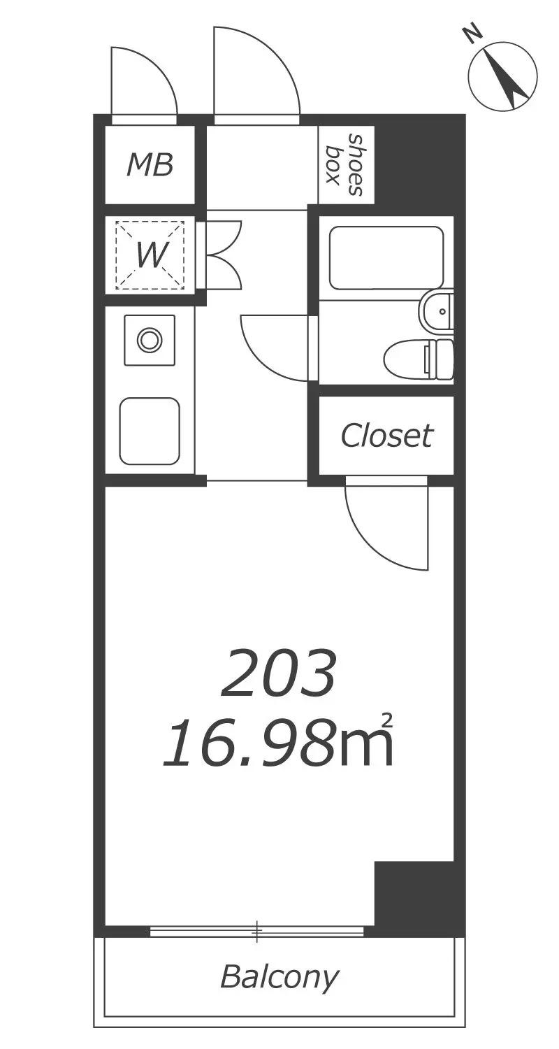 パークハイム駒形(ワンルーム/2階)の間取り写真