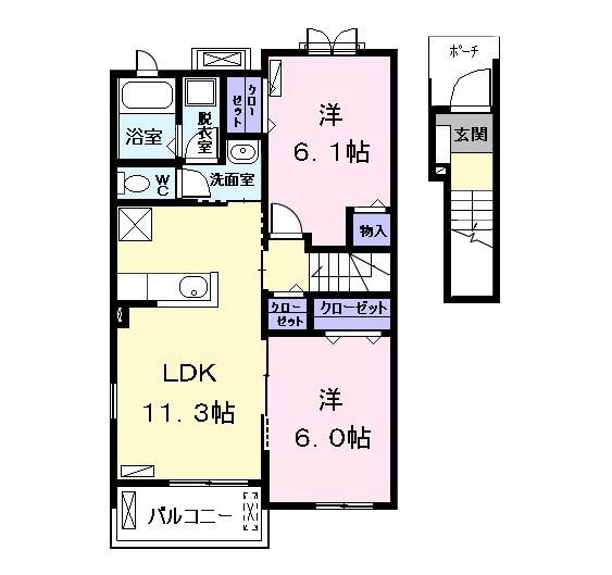 カサ カンパーナII(2LDK/2階)の間取り写真